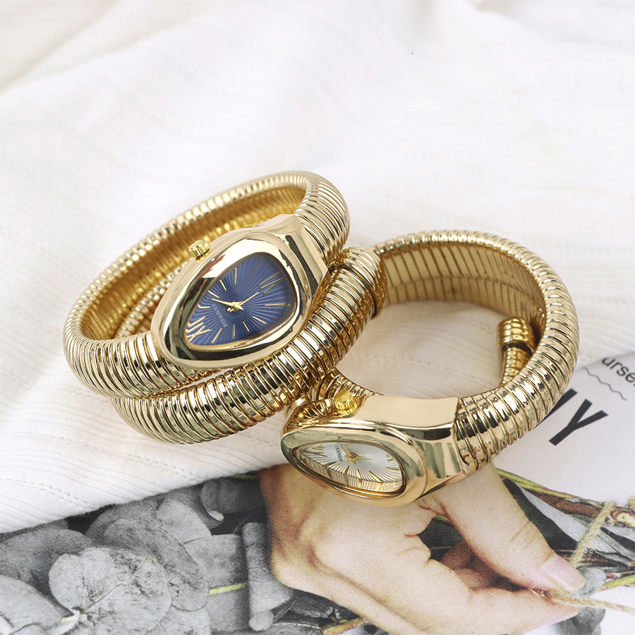 Luxury Brand Designer Watches Foreign Trade Snake-Shaped Watch Gold Elegant Women's Watch Creative Personality Quartz Watch High-End Bracelet Wat