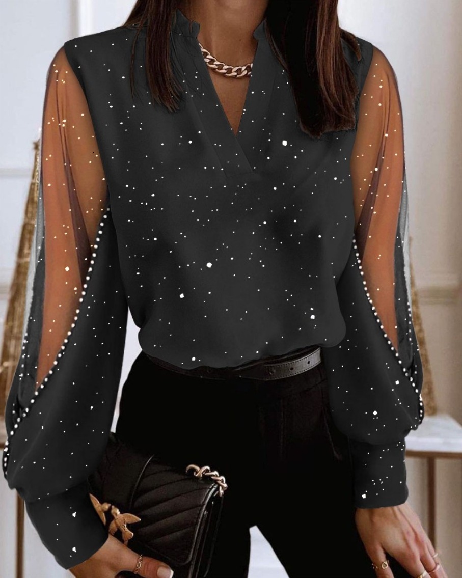 2023 autumn and winter new fashion V-neck lace long sleeved shirt womens shirt