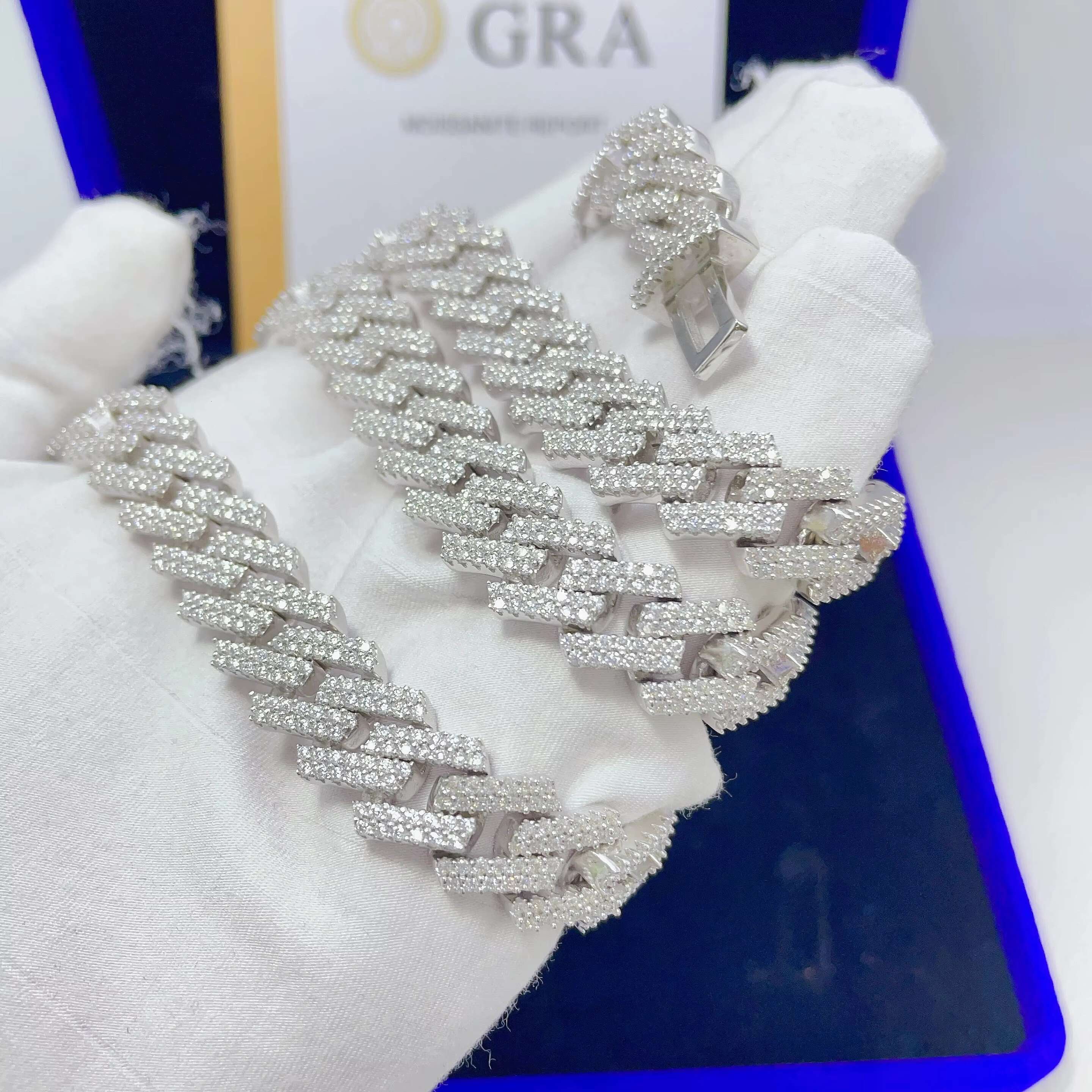 Trendy Jewelry 13mm Hiphop Chain 925 Sterling Silver Moissanite Diamond Iced Out Cuban Link Chain