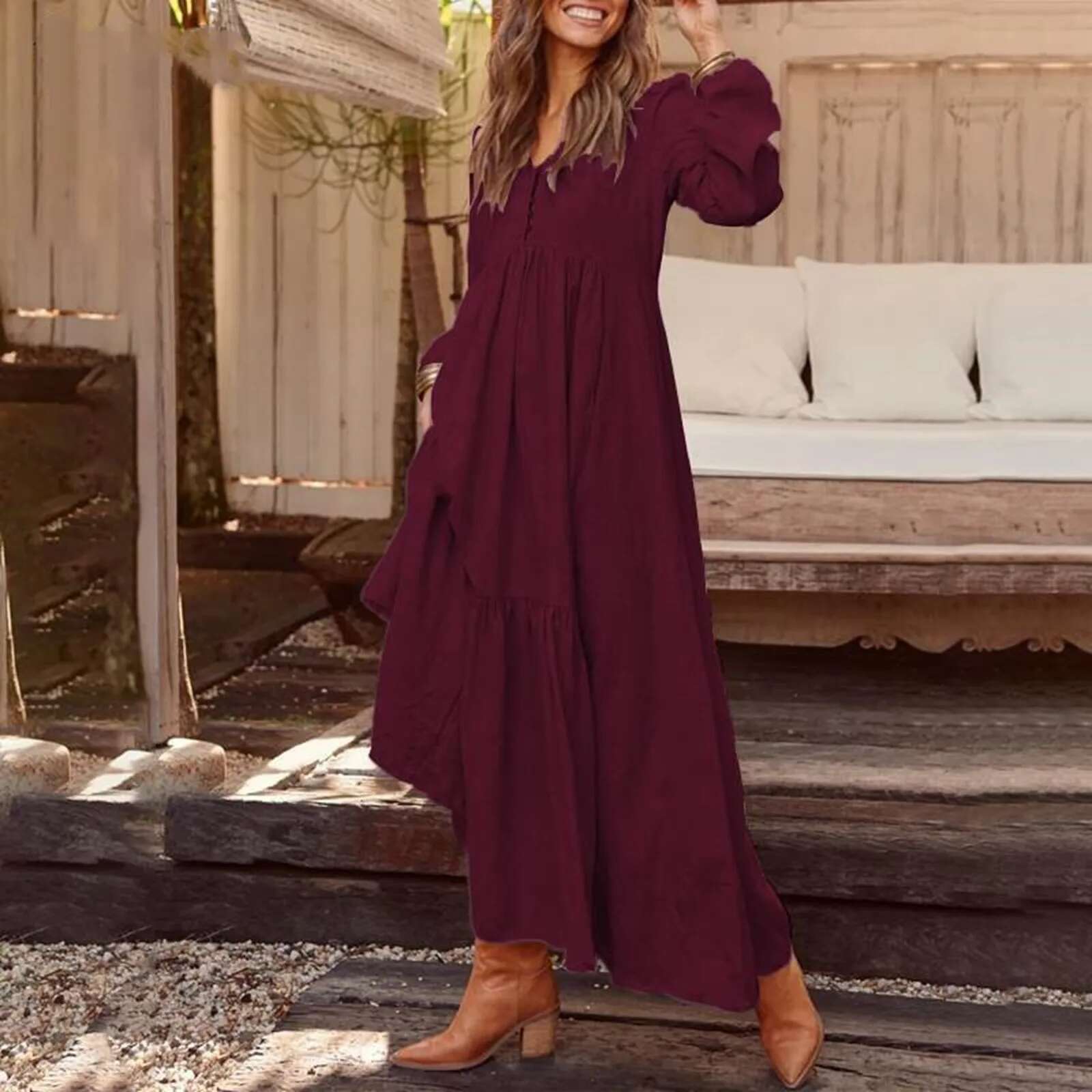 Dongdumaoyi Spring Bohemian Dress Women Long Black V Neck Oversize Dresses Female Summer Elegant Trendy Fashion Casual Ladies Clothes