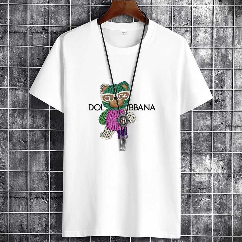 Fashionable mens luxury T-shirt 100% pure cotton mens summer casual short sleeved round neck T-shirt mens fashionable plain weave sports top W250425