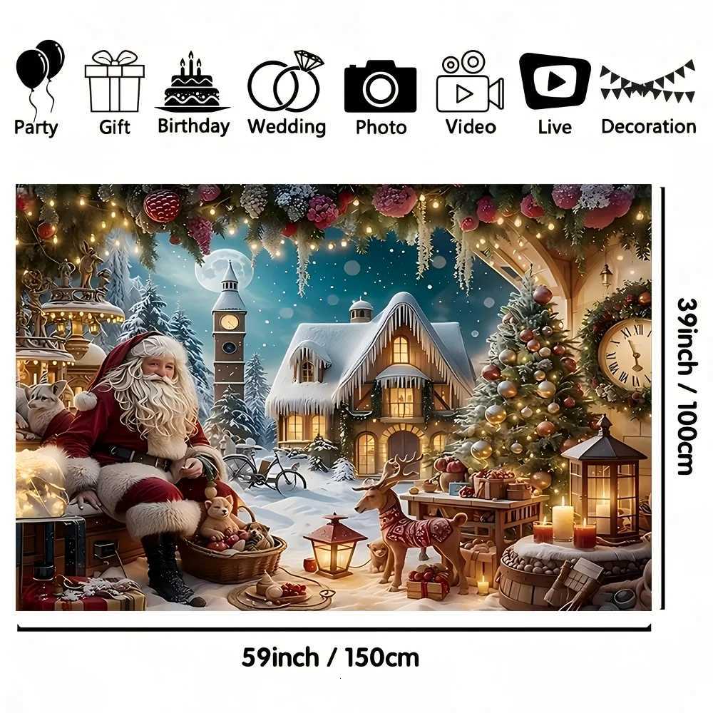 VIKAMA Santa Claus Snow Scene Tapestry Living Room Feature Wall Childrens Room Decor Christmas Party Room DecorM251125