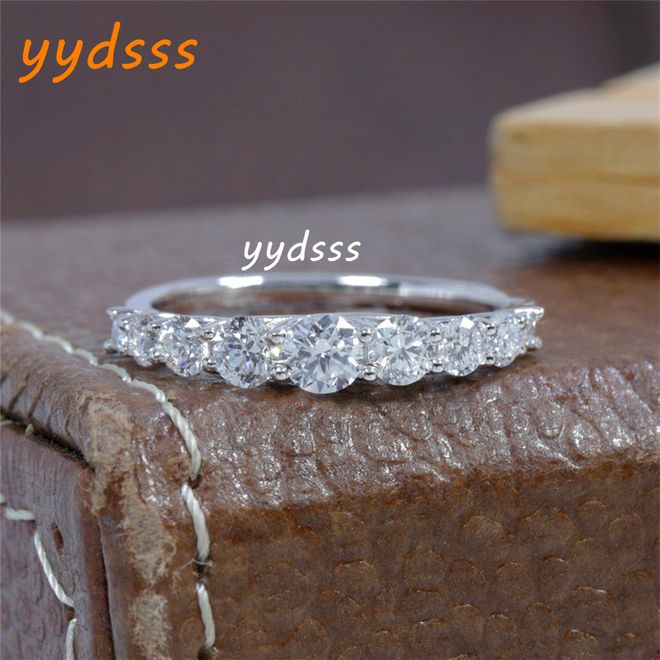 Jewelry Round Cut Lab Diamond 18K White Gold Real Gold Tapered Dainty Ring HPHT CVD Diamond Ring Women Eternity Band Ring