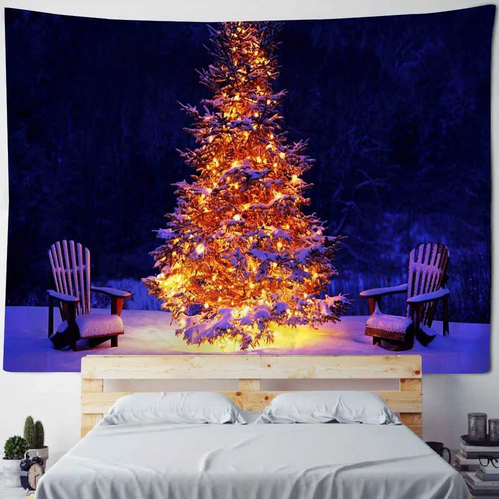 Christmas tapestry winter snow view Santa Claus elk fireplace room art decoration wall hanging cloth Christmas giftsM251125