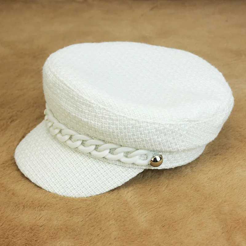 Autumn Winter Women Newsboy Cap Fashion Wool Peaked Hat with Chain Decor Stylish Streetwear Beret for Ladies Girls J251125