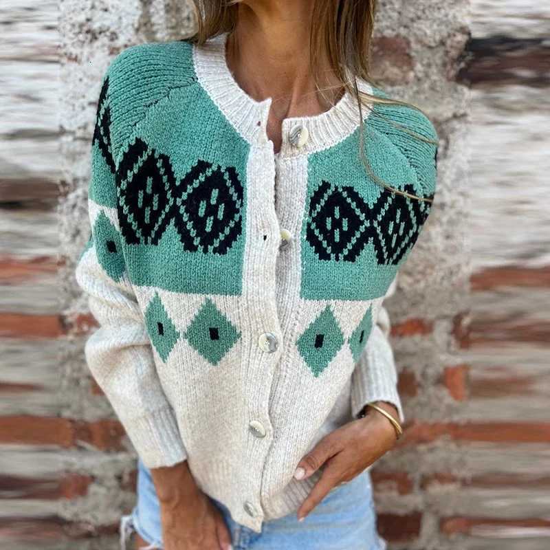 Fashion Pattern Printed Sweater Women Casual Long Sleeve Button Knitted Sweaters For Women Autumn Winter Sweater Cardigan JacketT251125