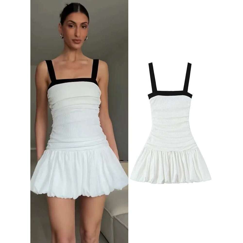 Designer Clothes TRAF Women's Summer Vintage Mini Chic Backless High Waist Party Club Corset Pufll Hem Short Dress Female Elegant Sling