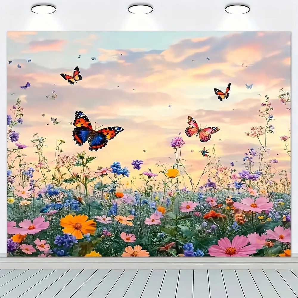 VIKAMA Dreamy Floral Butterfly Tapestry Orange Blossom Cluster Living Room Feature Wall Girly-Style Theme Room DecorM251125