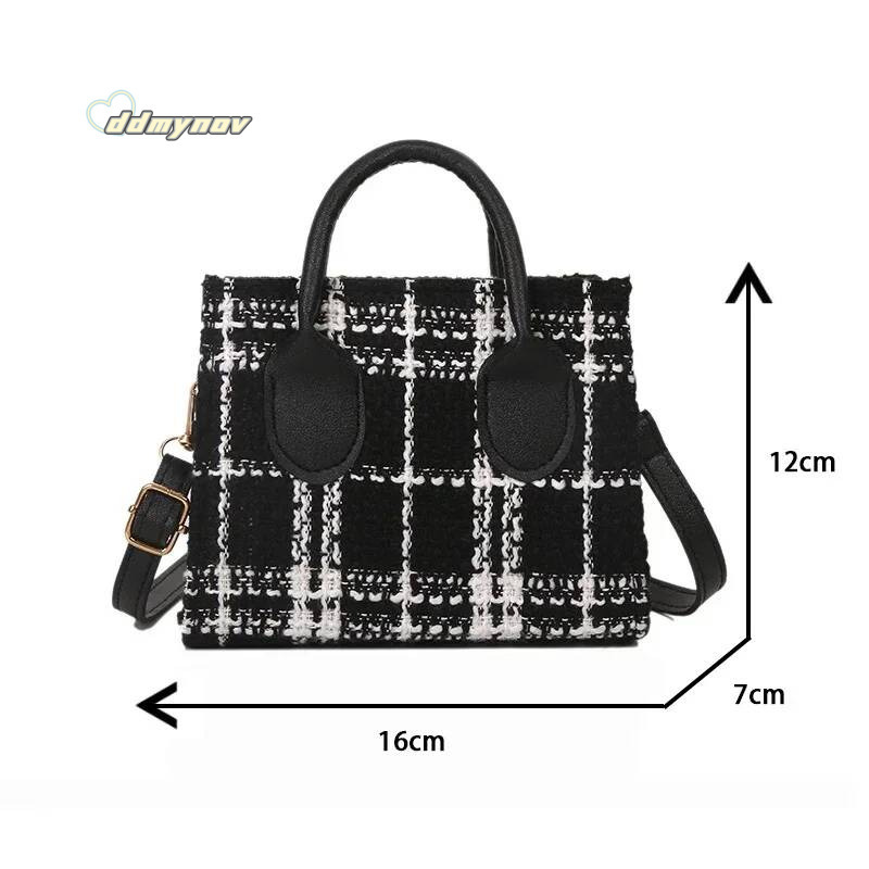 Women Mini Handbag Ladies Pouch Fashion Check Pattern Shoulder Crossbody Messanger Lightweight Simple Elegant Tote Bag ddmynov