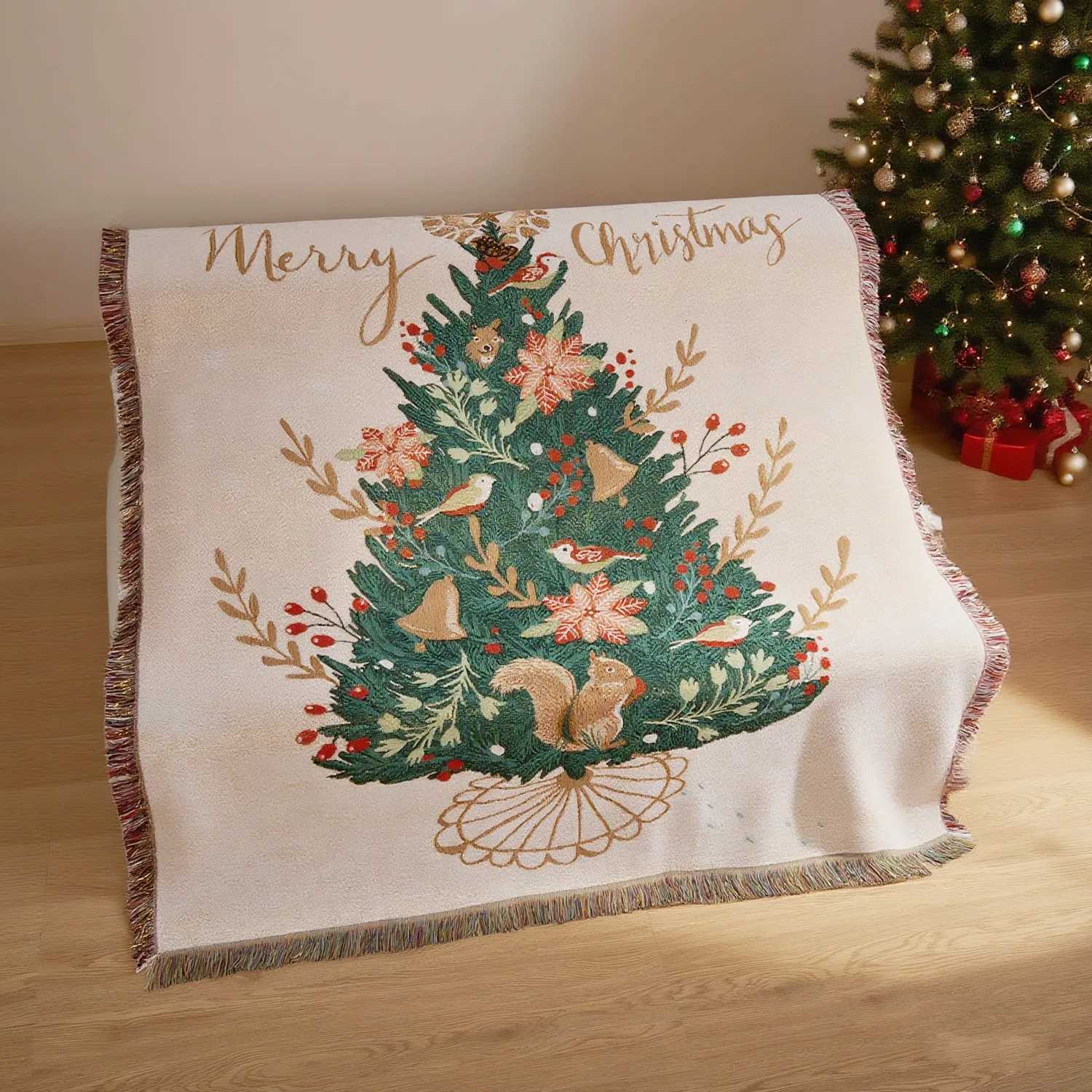 New Years Gift Tapestry Throw Picnic Blanket Xmas Decor Sofa Cover Garden Knitted Blankets for Beds Christmas Tree Table ClothM251125