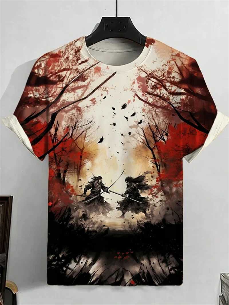 Japanese ukiyo-e mens graphic T-shirt fashion trend short sleeved 3D printed summer T-shirt cool streetwear Harajuku T-shirt W250425