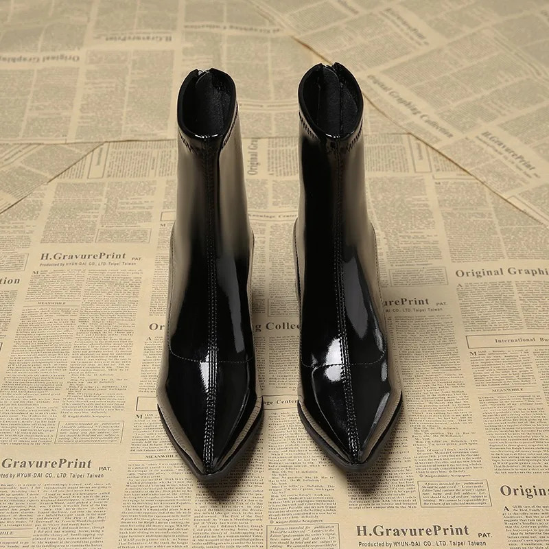 Autumn Patent Leather Women Ankle Boots Thick Heels Ladies Shoes Fashion Pointed Toe Comfortable Short Botas De Mujer 251121 - view 5
