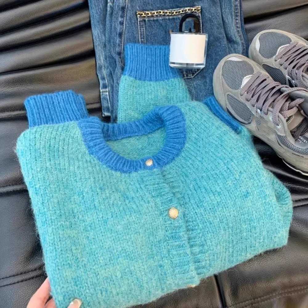 Chic Y2K Long Sleeve Cardigans Round Neck Pullover Crochet Crop Sweater Loose Single Breasted Knitted Sweater WomenT251125