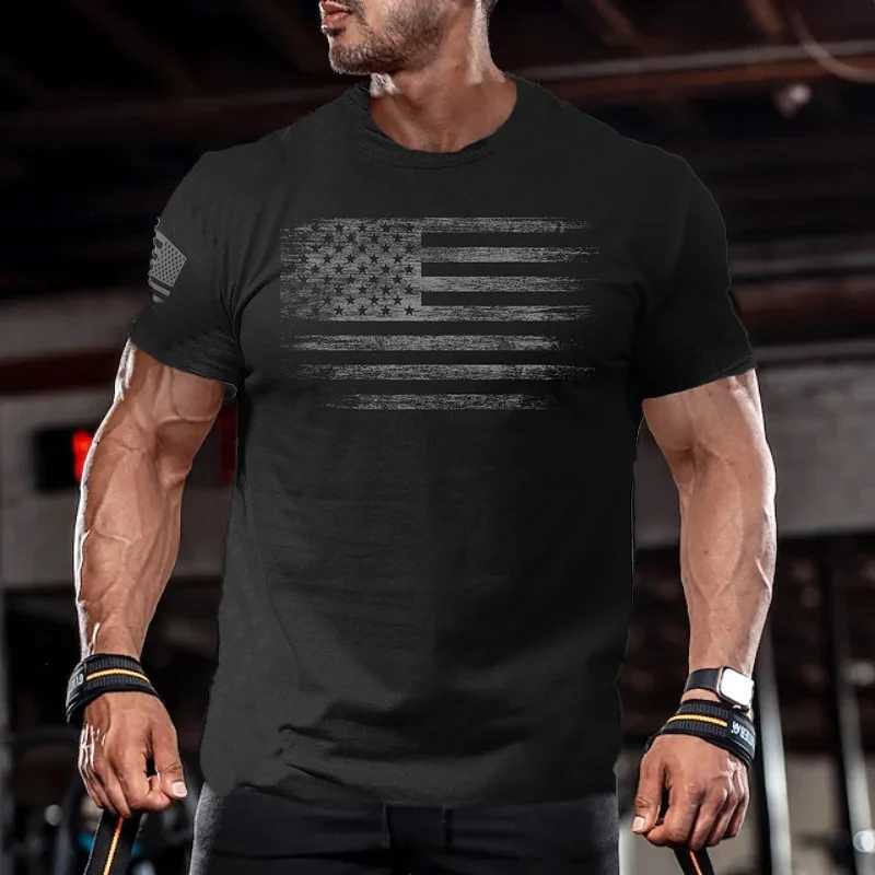 Gym mens T-shirt 3D printed American flag T-shirt oversized casual short sleeved summer sportswear mens clothing top T-shirt W250425