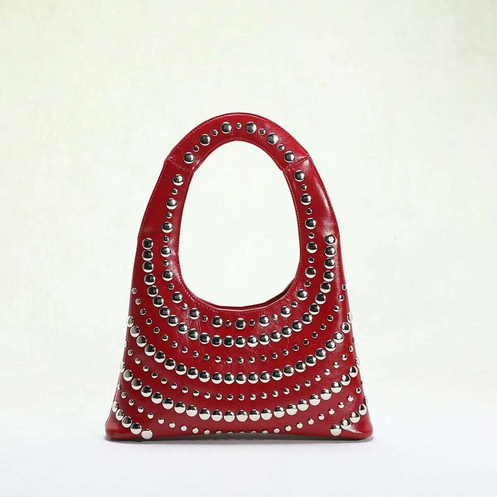 Designer Bag 2025 Vintage Rivet Women Shoulder Bags Punk Style Lady Handbags Angola Red Underarm Bag Fashion Trend Small Tote Female Purses 2025 Luxur
