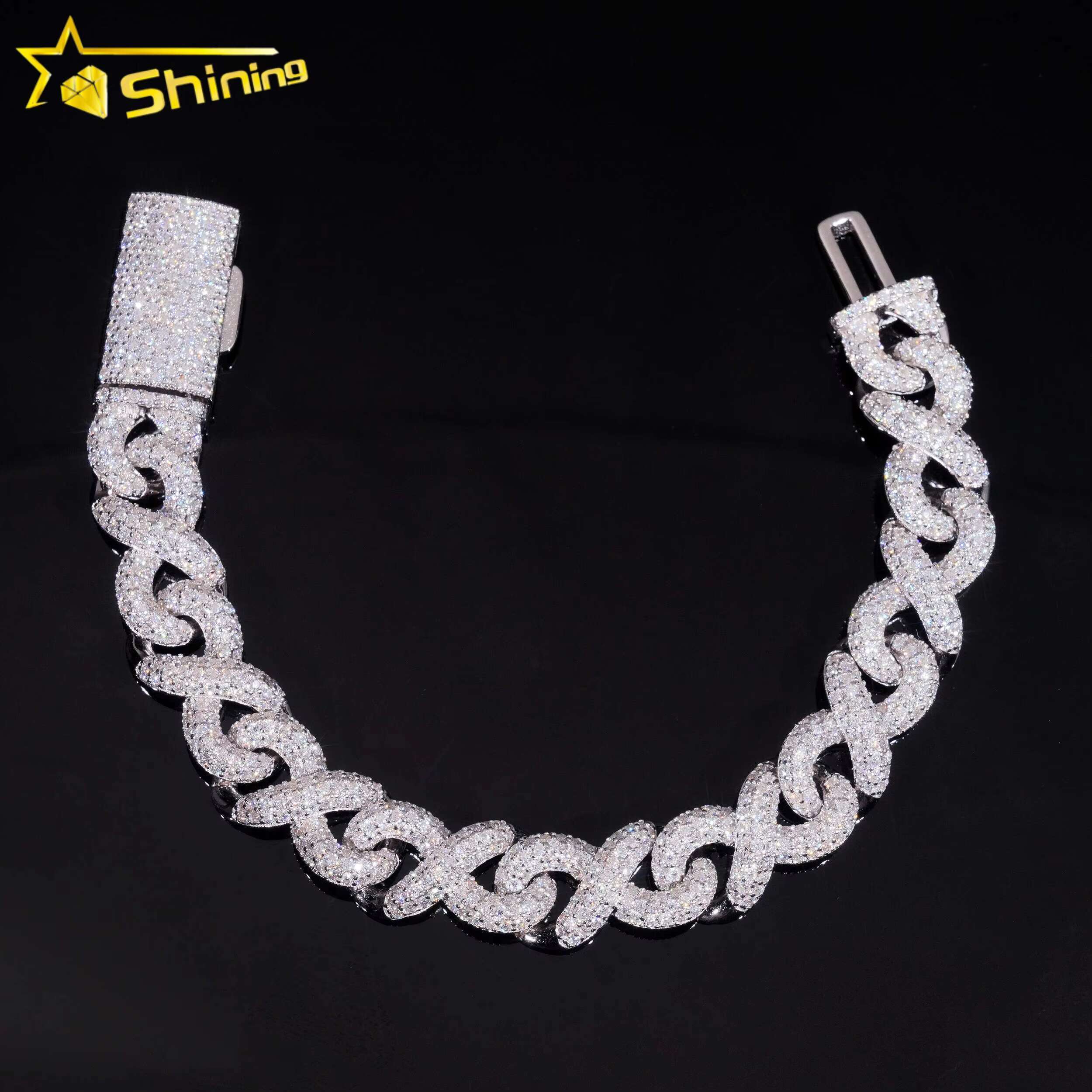 925 Sterling Silver Hip Hop Cuban Infinity Link Chain 13MM Width Iced Out Necklace VVS Moissanite Cuban Bracelet