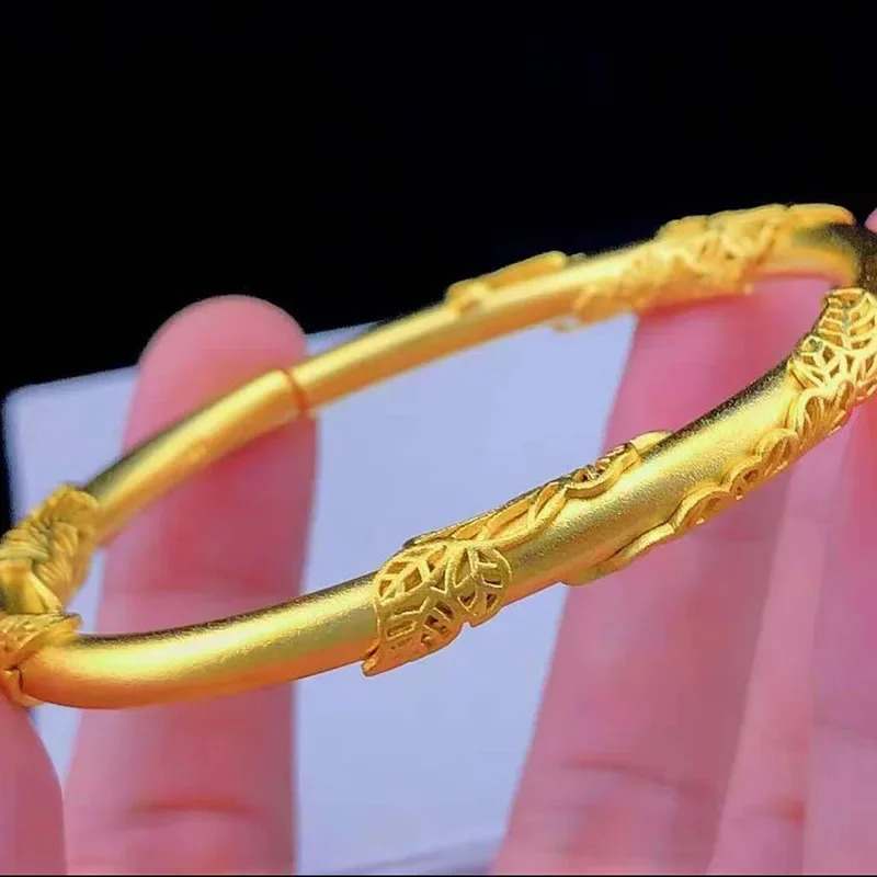 AU750 Acacia Vine 9999 24K Fashion Open Girlfriend Bracelet Holiday Birthday Gift 250415