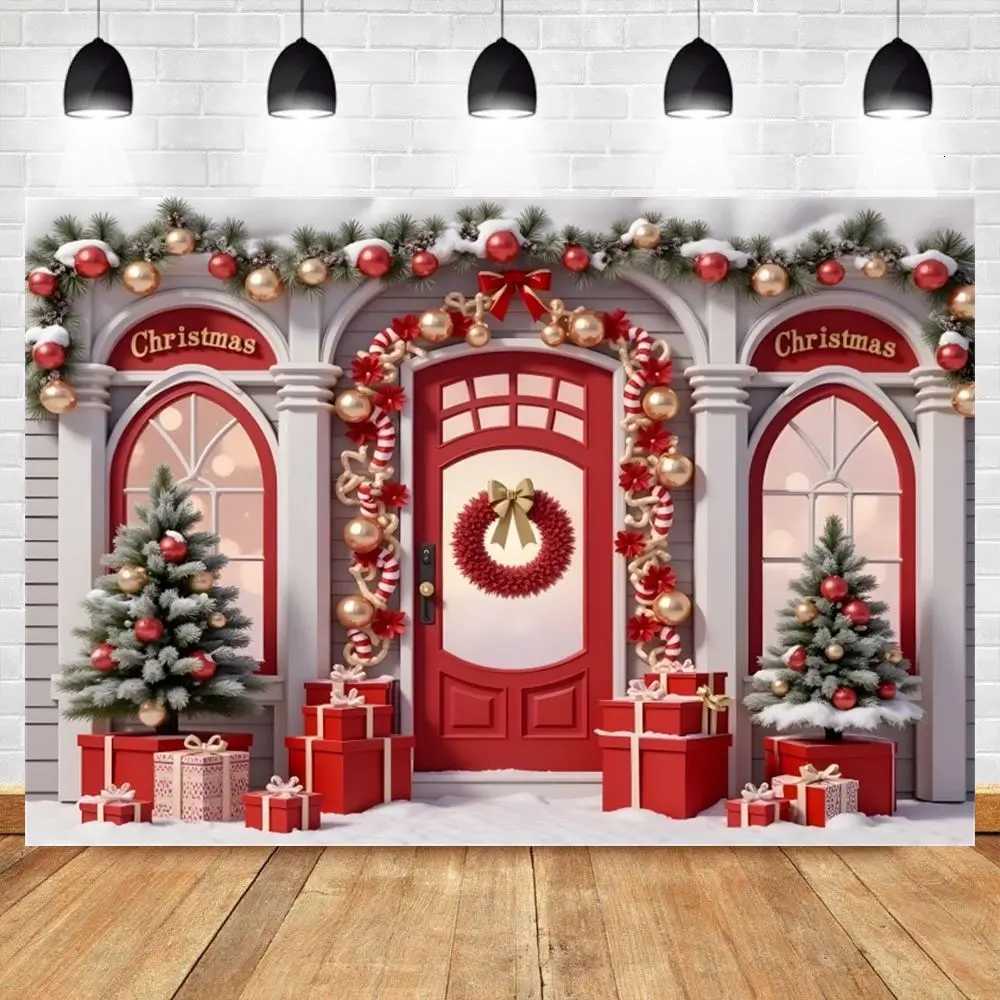 Christmas Store Photography Backdrop Winter Snow Pine Trees Wreath Gift Family Merry Christmas Party Decoration Photo BackgroundM251125