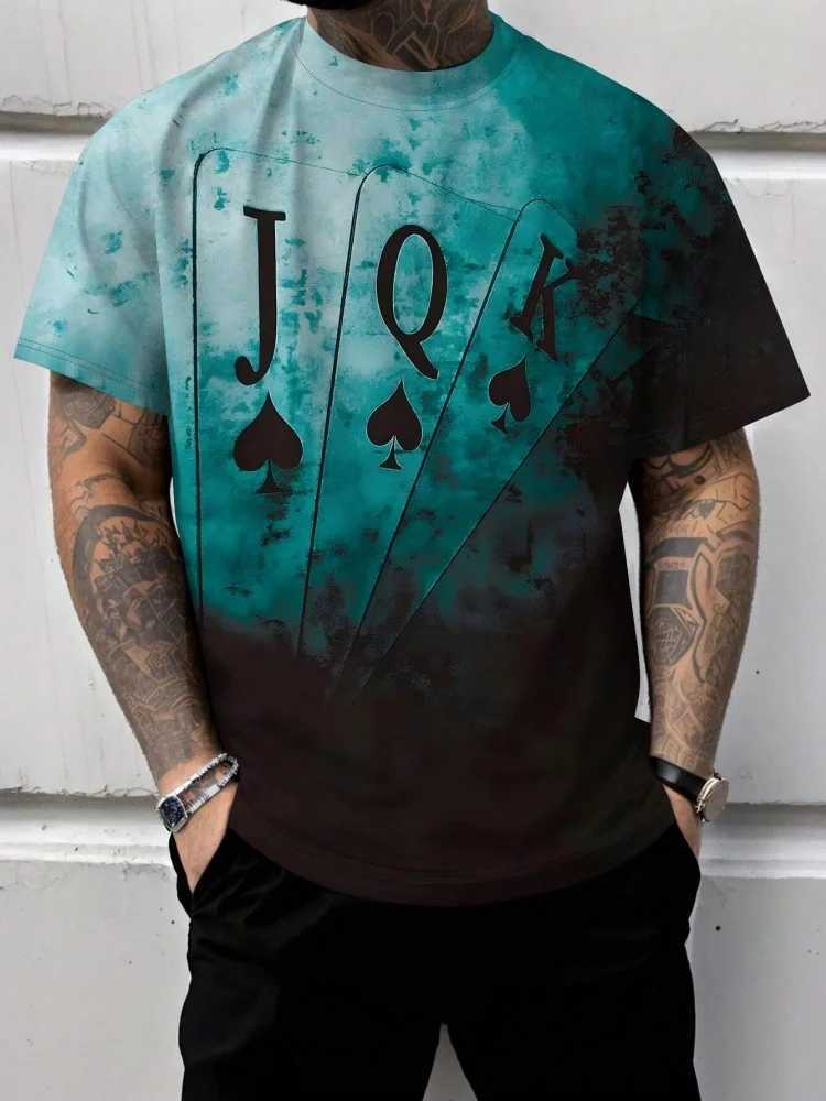 2025 3D Poker Printing Mens Fitness T-shirt City Fashion Mens Short sleeved Top Summer Daily Casual Mens Short sleeved Top W250425