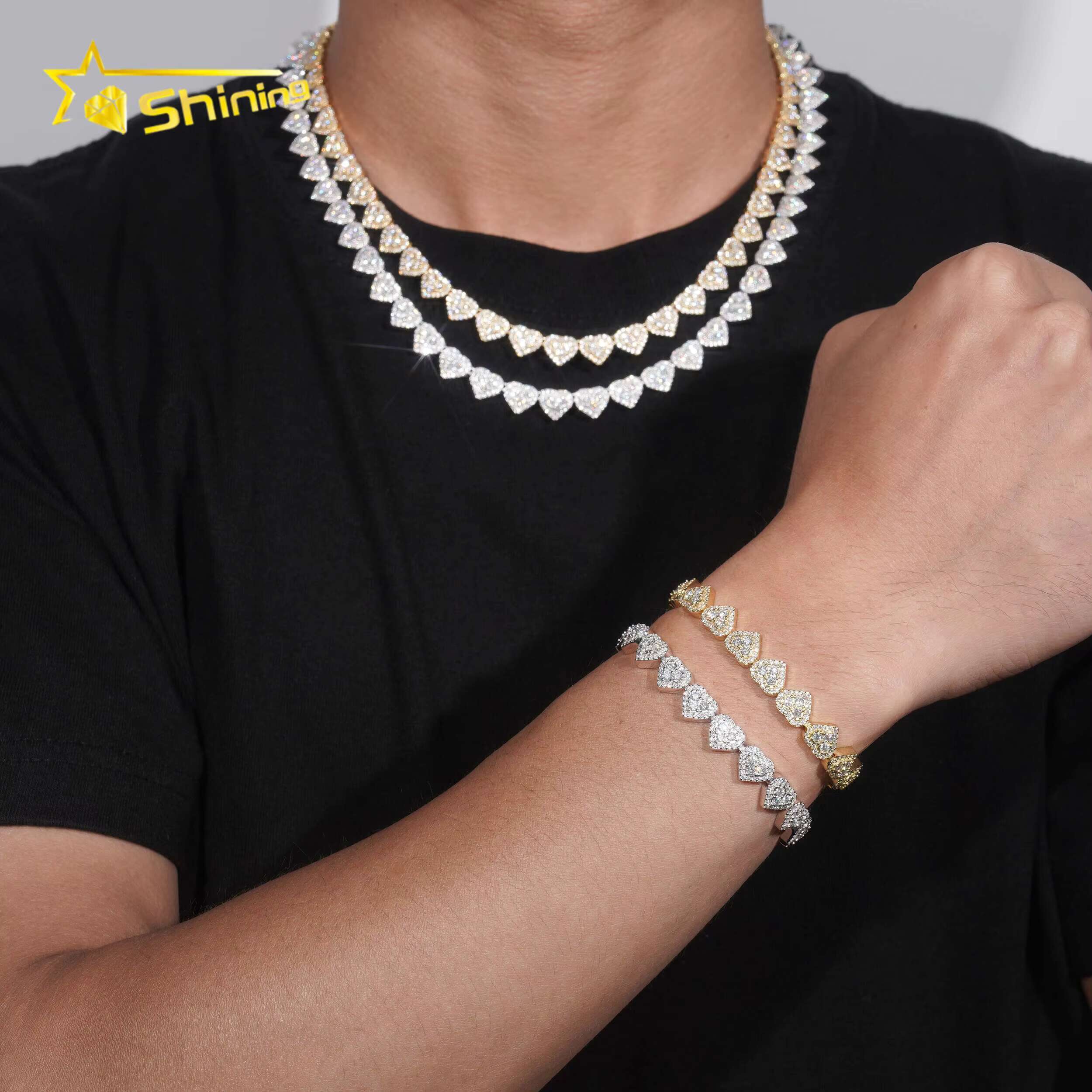 Fast Delivery Heart Design 925 Sterling Silver Pass Diamond Tester GRA Certified VVS Moissanite Heart Cluster Bracelet Chain
