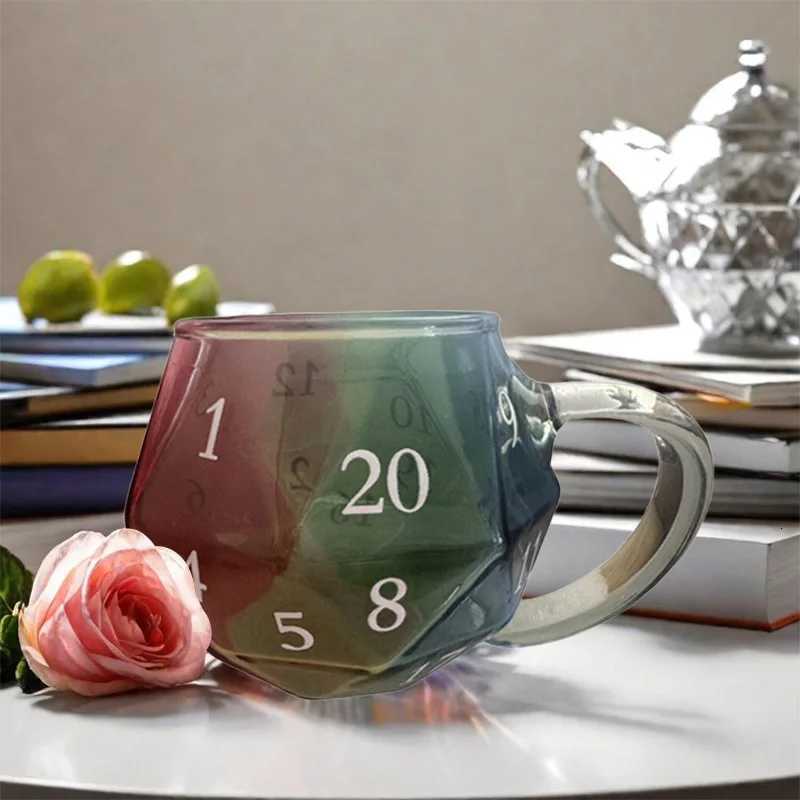 Rainbow Dungeons Dragons D20 Dice Mug With Handle Polyhedral Dice Coffee Cup Transparent Glass Game Mug Gift For Fantasy Lover Y251125