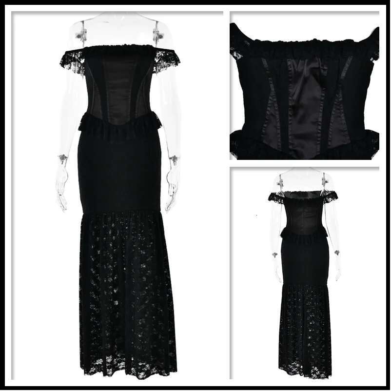 Dongdumaoyi Townlike Mermaid Elegant Maxi Long Dress Women Off Shoulder Spring Summer Lace Patchwork Backless Sexy Party Dresses