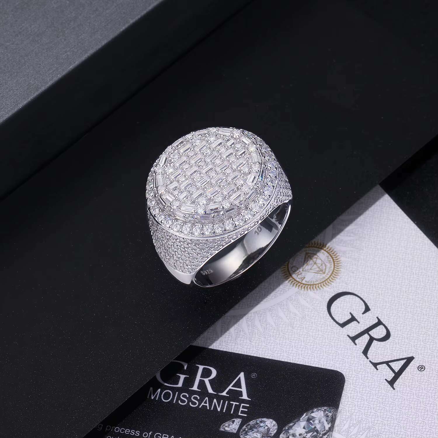DE Hip Hop Moissanite Men Ring Iced Baguette Moissanite Men Ring Hip Hop Men 925 Silver Moissanite Rings with Certificate
