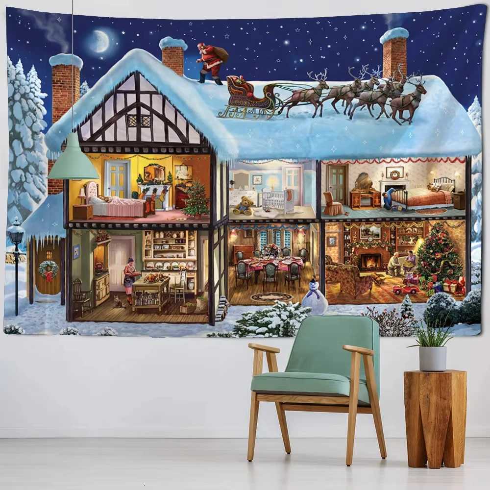 Christmas Tapestry Wall Hanging Elk Santa Claus Tree Pattern New Year Gift Home Fabric Decor for Living Room Bedroom OfficeM251125