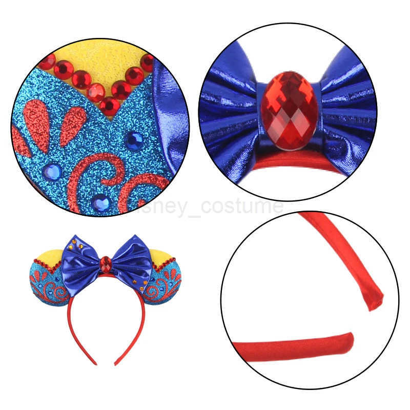 Disney 2024 Disney Princess Mouse Earphones Girl Role Playing Glitter Bow Snow White Hair Party DIY Accessories Headband X250425