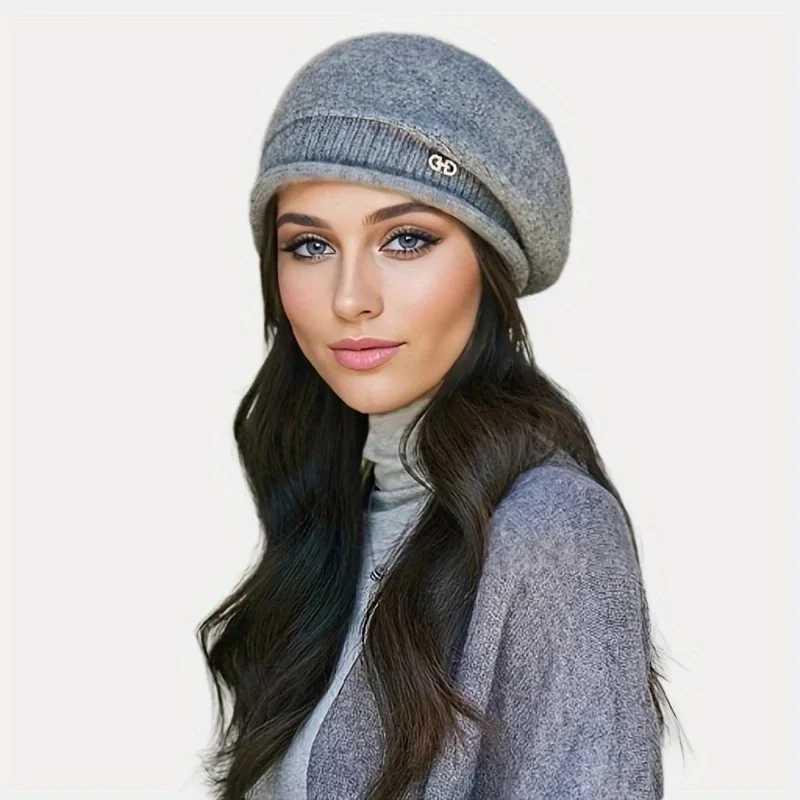 1pc Womens Stretchy Fleece Beanie Hat with Pocket Soft and Cozy Acrylic Knit Cap for Autumn and Winter J251125