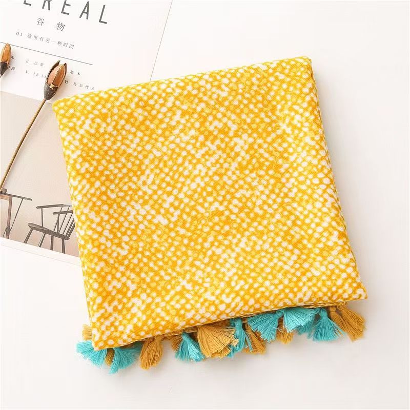 T555 scarf women's cotton and linen feel versatile European and American style silk scarf shawl dual-use Western style yellow