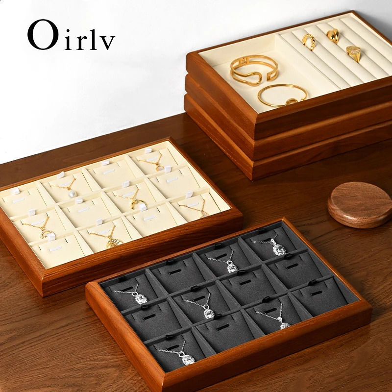 Oirlv Wooden Jewelry Box Jewelry Organizer Multifunctional Ring Necklace Bracelet Earrings Storage Tray Jewelry Display Props 250424