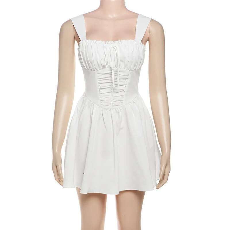 Dongdumaoyi Townlike Pleated Waist Wrap A Line Dress Women Spaghetti Strap Mini Spring Summer Backless Sexy Party Dresses