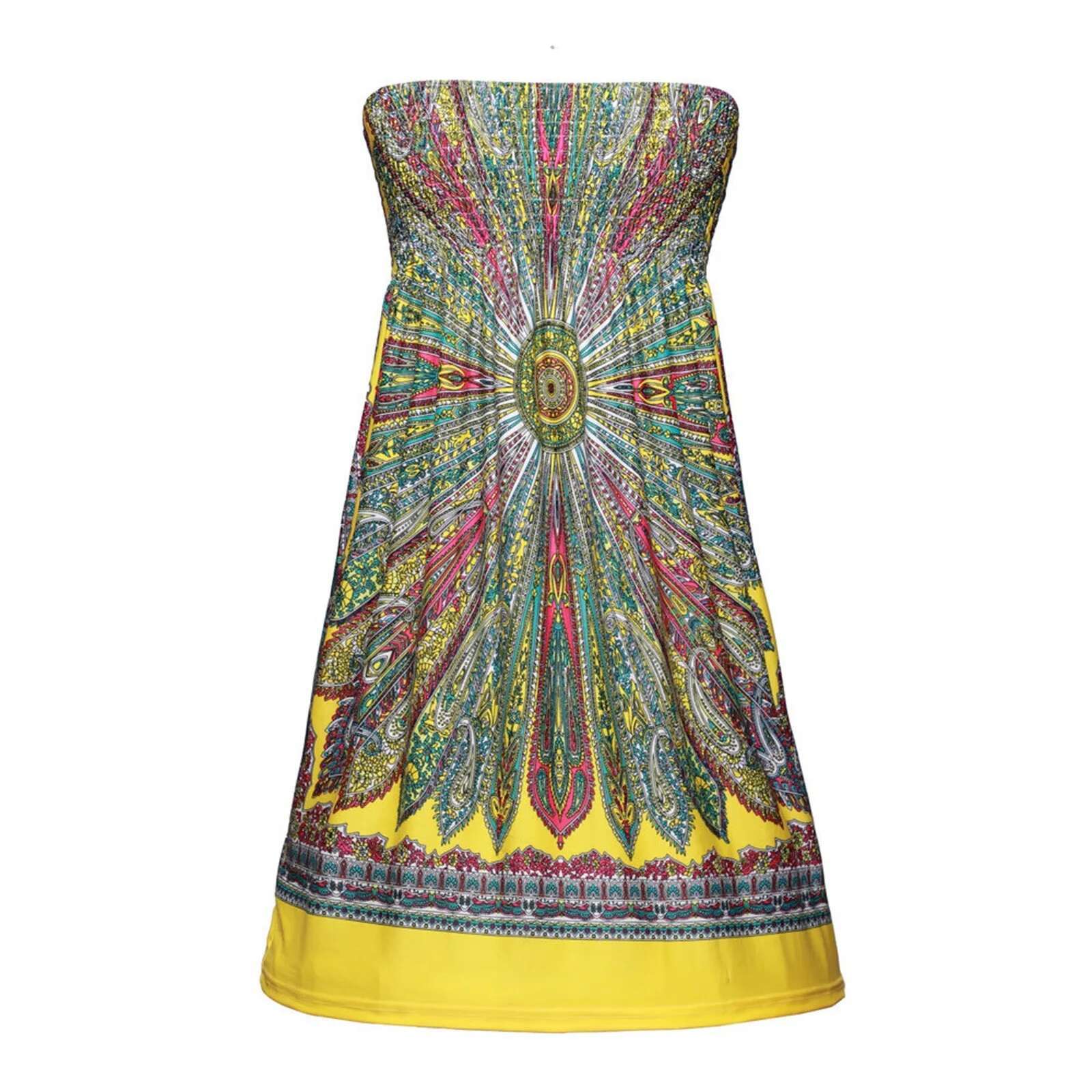 Dongdumaoyi Bohemian Style Beach Dress Flower Printing Strapless A Line Mini For Ladies Summer Sexy Short Female Dresses