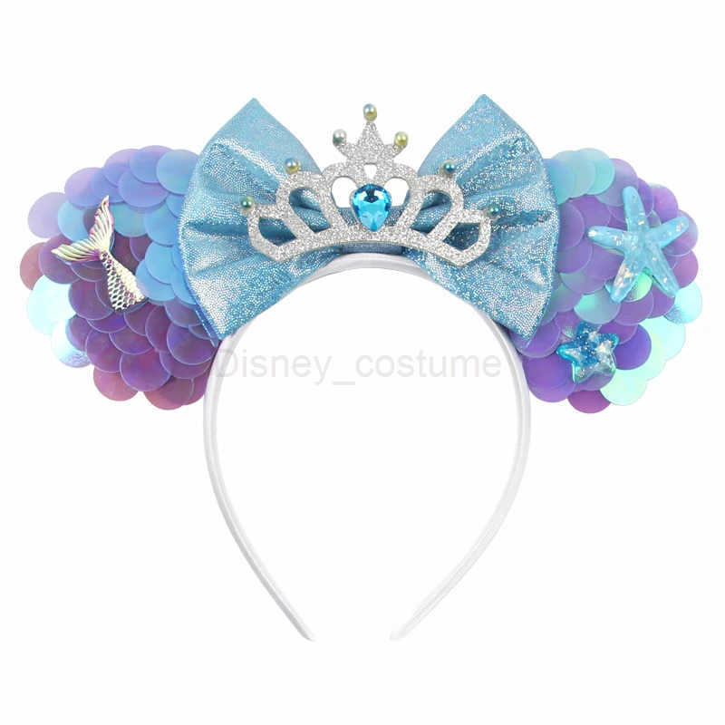 Disney Mermaid Disney Mickey Mouse Ear Headband Minnie Hair Sparkle 5 Bow Female Festival Hair Girl Hair Accessories Role Play X250425