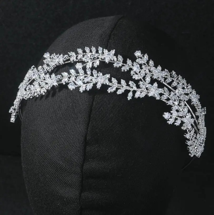 Bridal Headband For Wedding Headpieces Cubic Zirconia CZ Bride Tiaras Crowns For Women Party Prom Hair Jewelry Headdress 250420