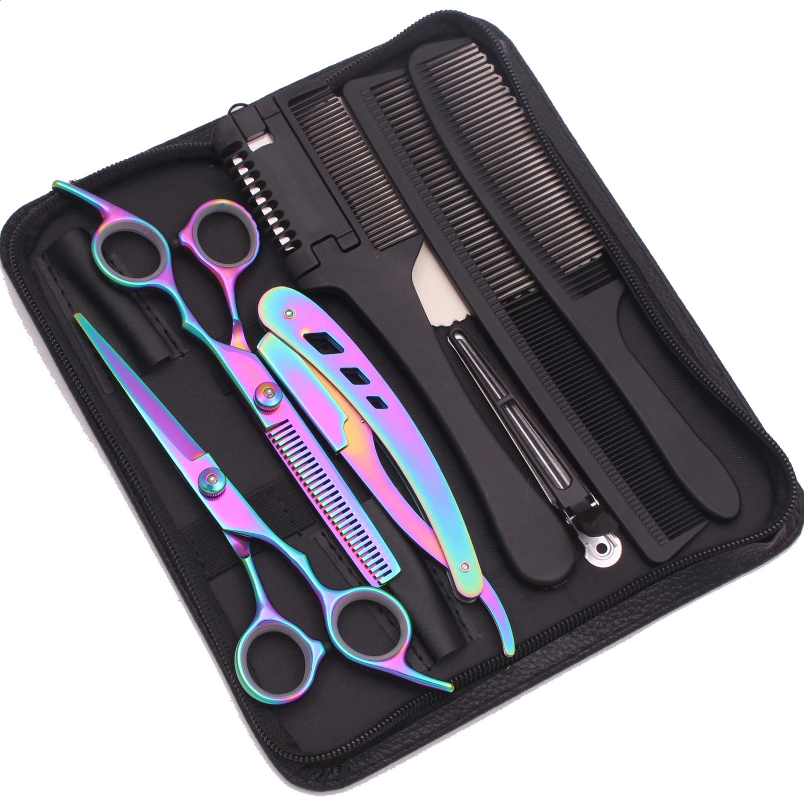 Hairdressing Scissors Japan Stainless Hair Scissors Rainbow Hair Cutting Scissors Barber Shop Thinning Shears Comb Razor C1001 250424