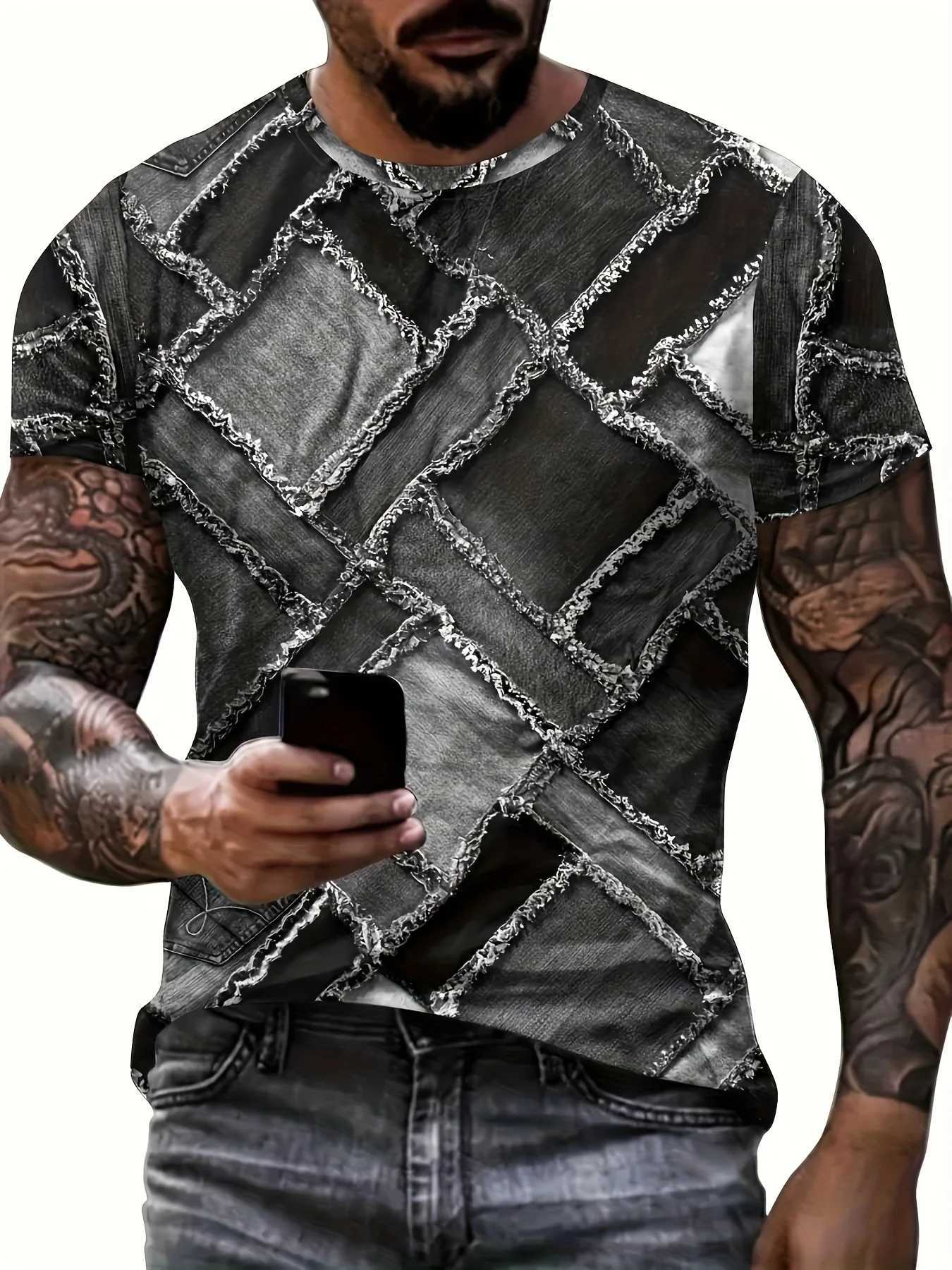 Mens Crew collar graphic T-shirt fancy printed summer short sleeved top suitable for mens soft fashionable comfortable T-shirt top sports shirt W25042