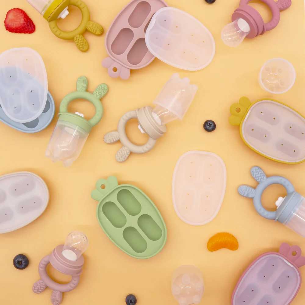 Cute Baby Fruit and Vegetable Teether Toy Food Supplement Bite Le Silicone Baby Feeding Tableware Ice Mold Baby Stuff G251125