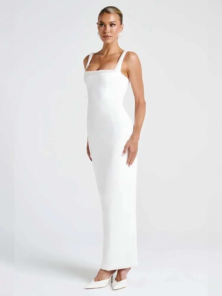 Dongdumaoyi Townlike Pearl Backless Sexy Party Dress Women Spaghetti Strap Spring Summer Slim Bodycon Maxi Long Dresses