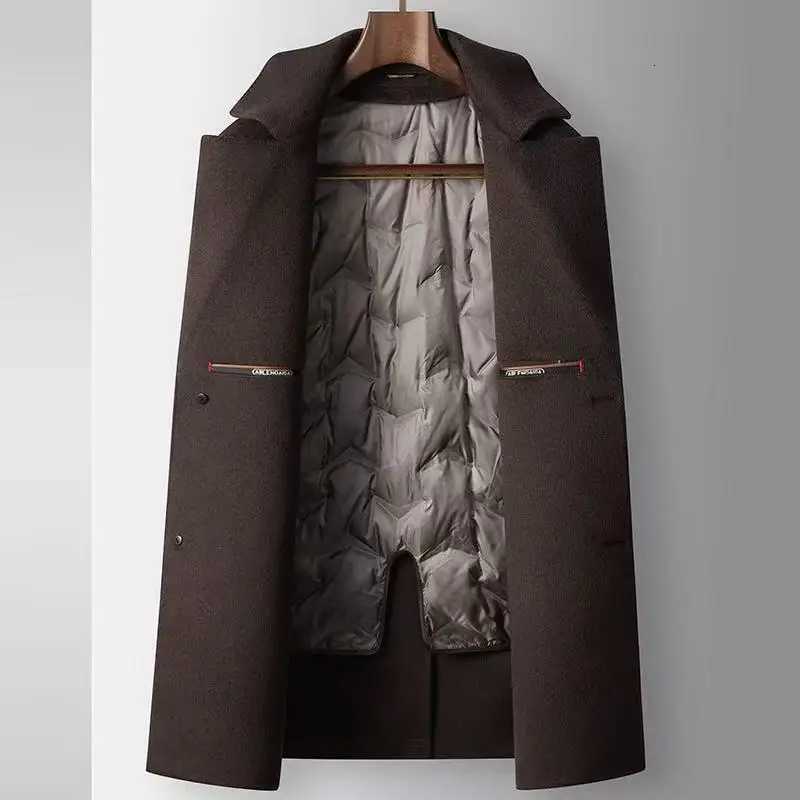2025 Autumn/Winter New Mens Wool Coat with Detachable Collar Goose Down Inner Tank Thickened Warm Windcoat DesignT251125