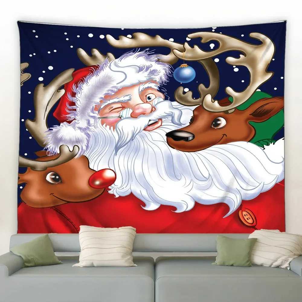 Christmas Tapestry Santa Claus Elk Christmas Tree Snow House Snowman Background Wall Hanging Tapestries Holiday Decor BlanketM251125