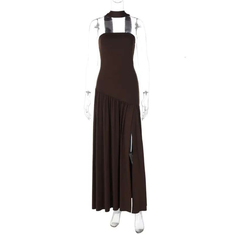 Dongdumaoyi Townlike Maxi Long Dress Pleated A Line Women Spring Summer High Split Backless Nightclub Sexy Party Dresses