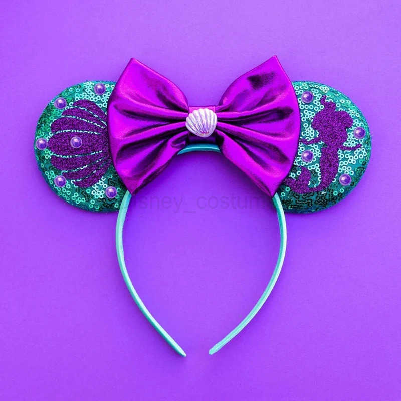 Disney Beauty Fish Head with Female Cute Floor Ears Hair Girl Ariel Pearl Shell Hair Accessories Childrens Party Gift X250425