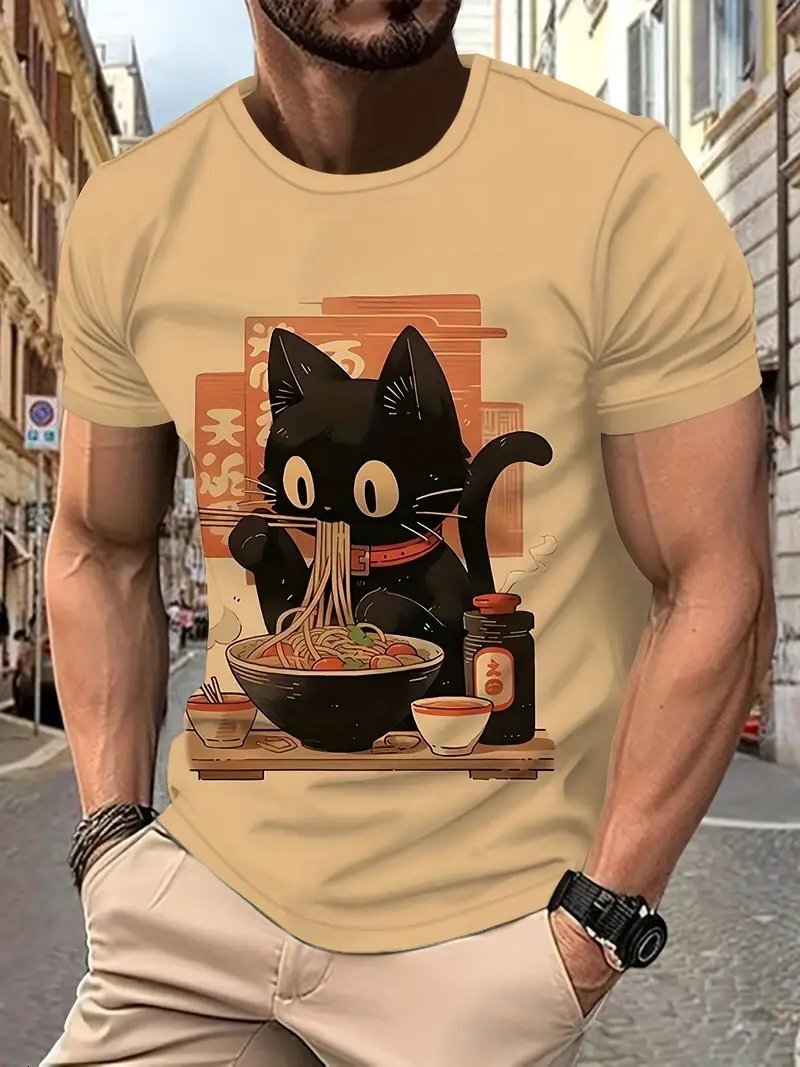 Fashion Designer Short Sleeve 3D Digital Printing Cartoon Animal Printed T-shirt Summer Round Neck Men's Top