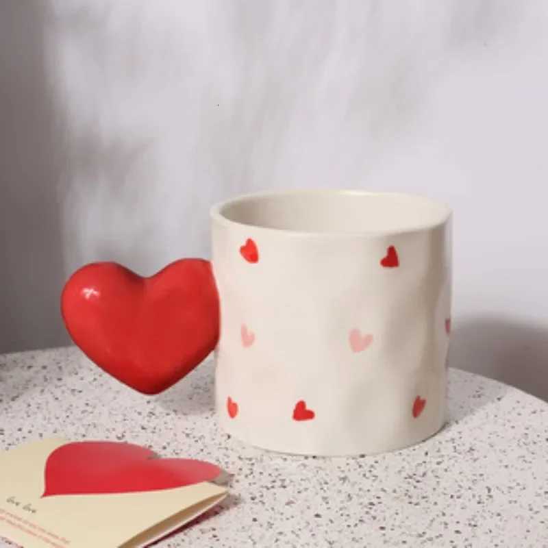 Fine Ceramic Heart Coffee Cup Red Polka Dot Drinking Cup Afternoon Camellia Tea Coffee Mug Heart Shaped Breakfast Milk Mug Gift Y251125