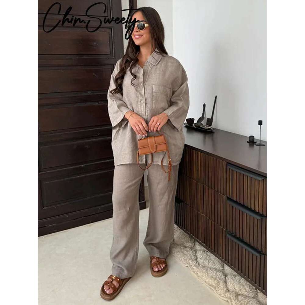 Vintage Solid Trousers Suit Women Single Breasted Long Sleeve Shirt Wide Leg Pants Set Female Summer New Lady Streetwear