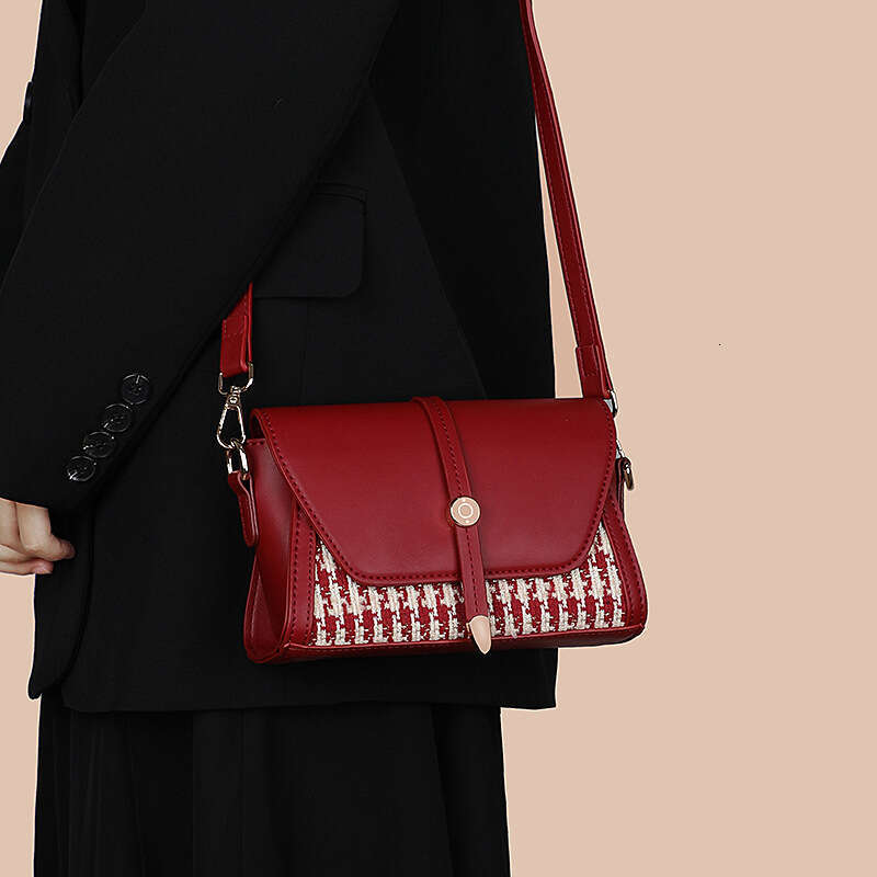 Thousand Bird Grid Red Female Niche Design Daily Usable Bridal High End Wedding Bag Crossbody Bag