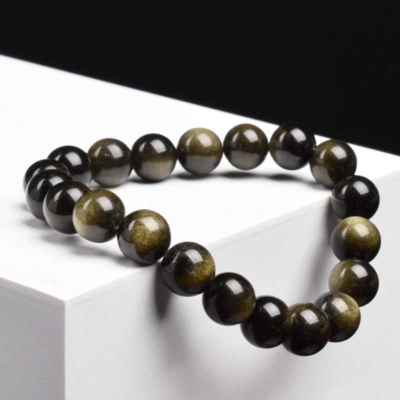 Natural Golden Obsidian Stone Beads Bracelet Men Women Golden Light Rainbow Obsidian Raw Stone Round Bead Natural Energy Jewelry J251125