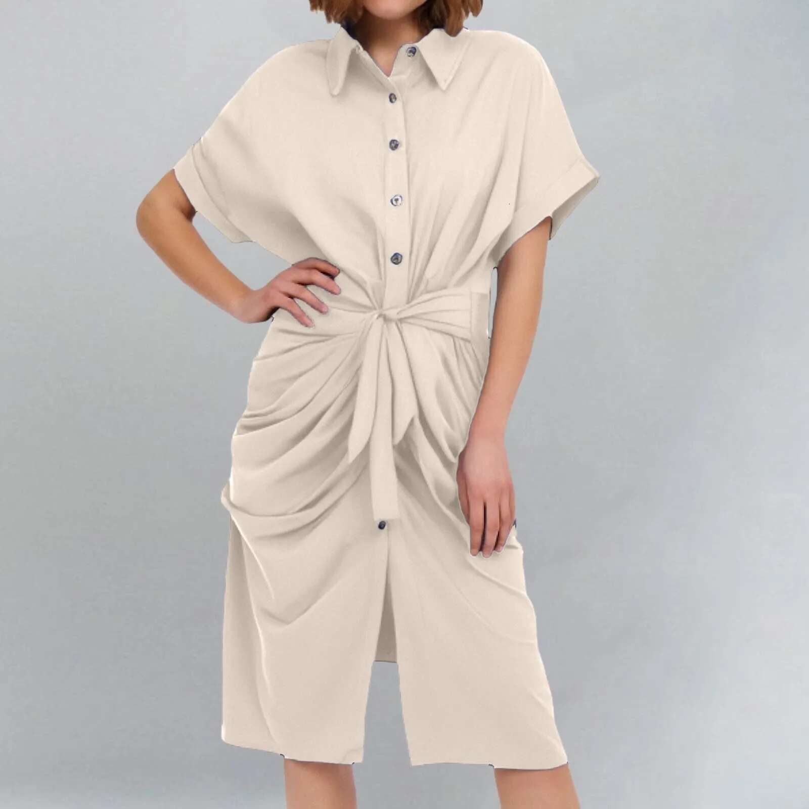 Dongdumaoyi Summer Fashion Casual Short Sleeve Women S Dress Temperament Commuting High Waist Printed Button Long Shirt